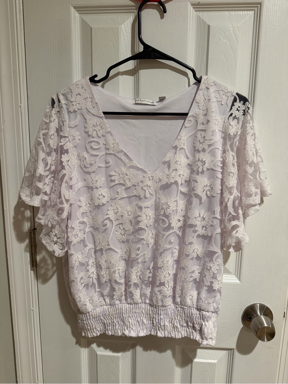 Notations Lilac Lace V-Neck Flutter Sleeve Blouse
